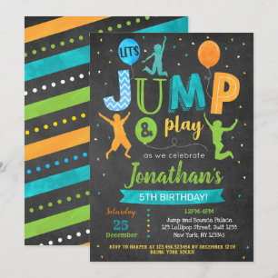 Verjaardagsuitnodiging sprong trampoline feestje kaart