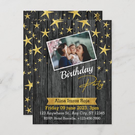 Verjaardagsuitnodiging Standaard Ansichtkaart Briefkaart (Voorkant / Achterkant)