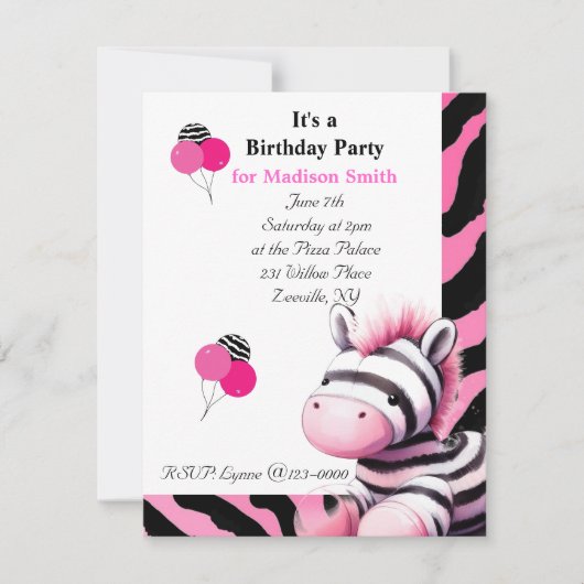 Verjaardagsuitnodiging Sweet Zebra Kaart (Voorkant)