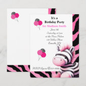 Verjaardagsuitnodiging Sweet Zebra Kaart (Voorkant / Achterkant)