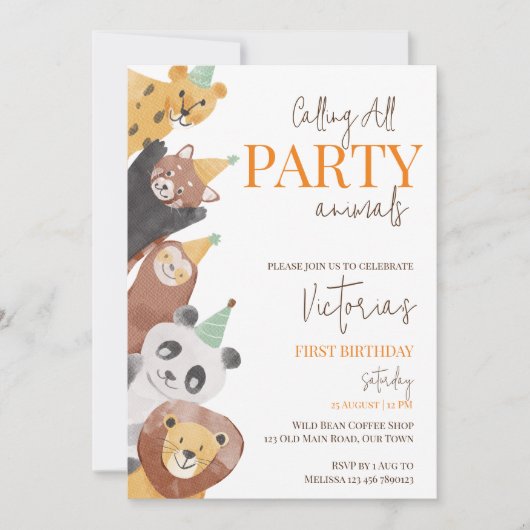 Verjaardagsuitnodiging template voor feestdieren kaart (Voorkant)