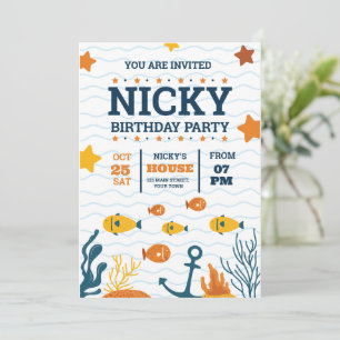 Verjaardagsuitnodiging Under The Sea, Feestje met  Kaart