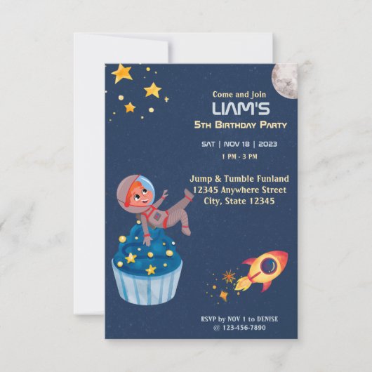 Verjaardagsuitnodiging van het Astronaut Outer Spa Kaart (Voorkant)