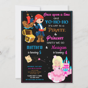 verjaardagsuitnodiging van Pirate en Princess Twee Kaart