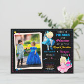 verjaardagsuitnodiging van prins en prinses met fo kaart (Staand voorkant)
