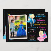 verjaardagsuitnodiging van prins en prinses met fo kaart (Voorkant / Achterkant)