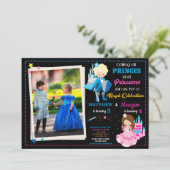 verjaardagsuitnodiging van prins en prinses met fo kaart (Staand voorkant)