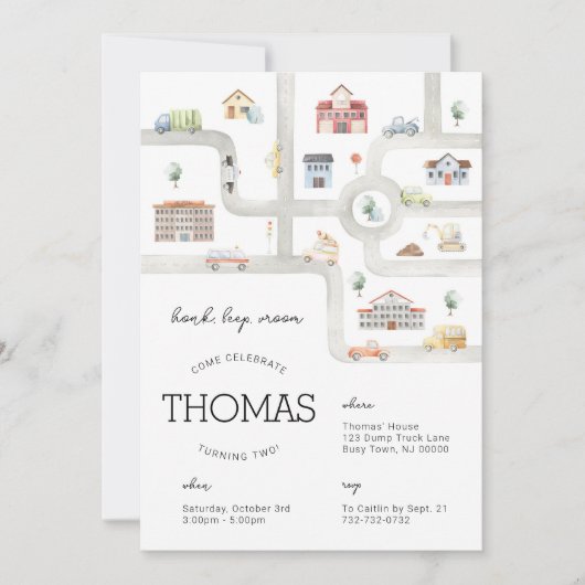 Verjaardagsuitnodiging Vervoer Kaart (Voorkant)