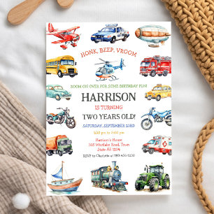 Verjaardagsuitnodiging vervoermiddel kinderen kaart