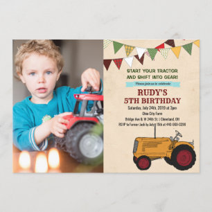 VERJAARDAGSUITNODIGING - Vintage Tractor voor elke Kaart