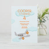 Verjaardagsuitnodiging vliegtuig kaart (Staand voorkant)