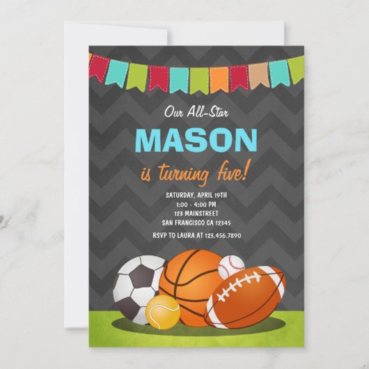 Verjaardagsuitnodiging voor All Star verjaardagsfe Kaart (Voorkant)