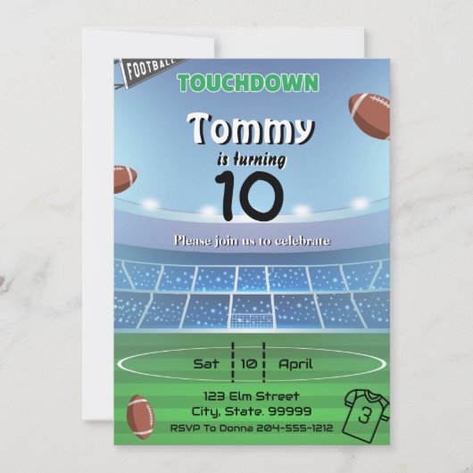 Verjaardagsuitnodiging voor American Football Touc Kaart (Voorkant)