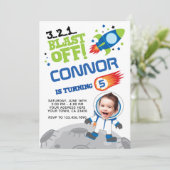 Verjaardagsuitnodiging voor astronauten, met uw fo kaart (Staand voorkant)