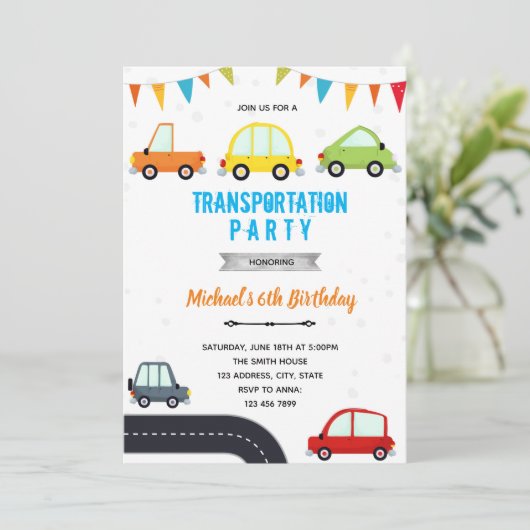 verjaardagsuitnodiging voor auto-voertuigen kaart (Staand voorkant)