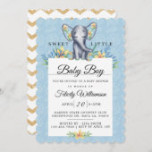 Verjaardagsuitnodiging voor baby jongen met bloeme kaart (Voorkant / Achterkant)