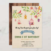 verjaardagsuitnodiging voor baby shower van vogels kaart (Voorkant / Achterkant)