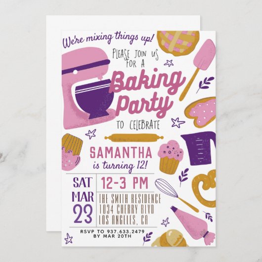 Verjaardagsuitnodiging voor bakkersfeest kaart (Voorkant / Achterkant)