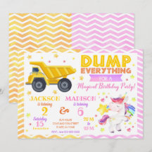 Verjaardagsuitnodiging voor bouw en eenhoorn gezam