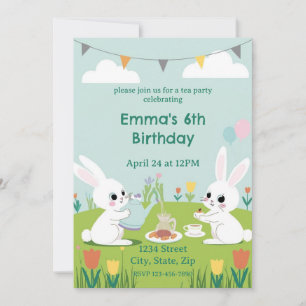 Verjaardagsuitnodiging voor Bunny Tea Party Scha Kaart