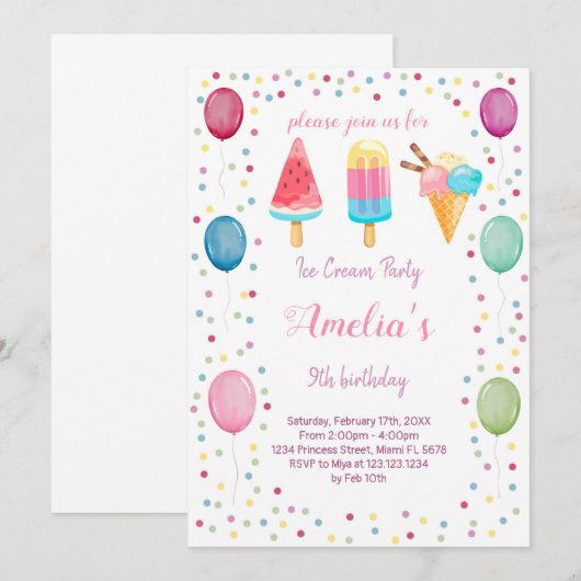 verjaardagsuitnodiging voor consumptie-ijs kaart (Voorkant / Achterkant)