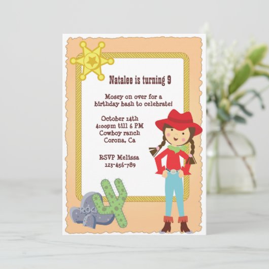verjaardagsuitnodiging voor Cowgirl Kaart (Staand voorkant)