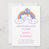 Verjaardagsuitnodiging voor Cute Rainbow Caticorn Kaart (Voorkant)