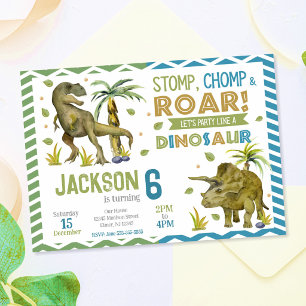 Verjaardagsuitnodiging voor dinosauriërs T-rex Kaart