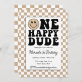 Verjaardagsuitnodiging voor één blije kerel kaart (Voorkant / Achterkant)