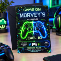 Verjaardagsuitnodiging voor een groene gamer