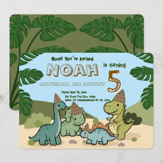 Verjaardagsuitnodiging voor een schattige dinosaur kaart