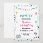 Verjaardagsuitnodiging voor een schattige kat kaart (Voorkant / Achterkant)