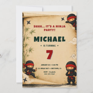 Verjaardagsuitnodiging voor een schattige ninja kaart