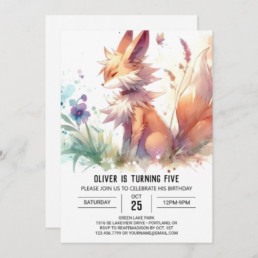 Verjaardagsuitnodiging voor een vos in het bos kaart (Voorkant / Achterkant)