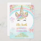 Verjaardagsuitnodiging voor eenhoornkinderen kaart (Voorkant / Achterkant)