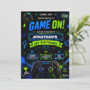 Verjaardagsuitnodiging voor gamer: Level Up Kaart