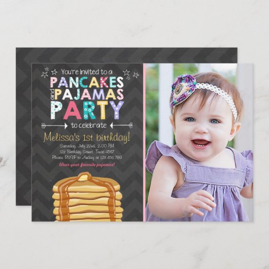 verjaardagsuitnodiging voor gebak en pyjama kaart (Voorkant / Achterkant)