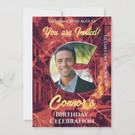 Verjaardagsuitnodiging voor hem met foto C initita Kaart