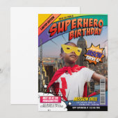 Verjaardagsuitnodiging voor het tijdschrift Superh Kaart (Voorkant / Achterkant)