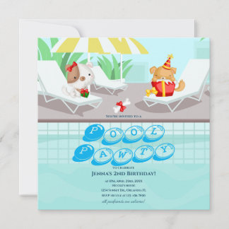 Verjaardagsuitnodiging voor honden Teal Pool Party Kaart