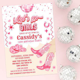 Verjaardagsuitnodiging voor kind disco cowgirl kaart