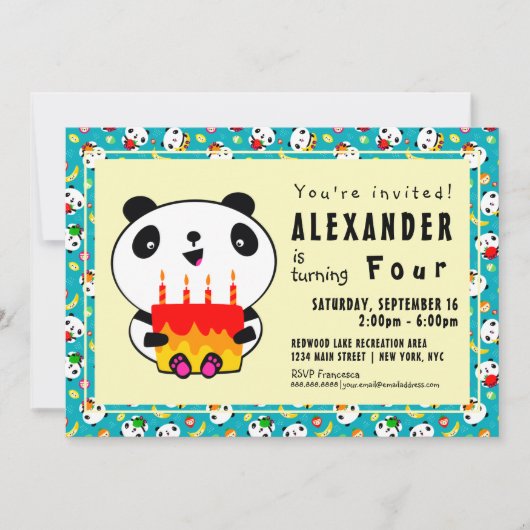 Verjaardagsuitnodiging voor kinderen - Cute Panda Kaart (Voorkant)