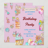 Verjaardagsuitnodiging voor kinderen kaart (Voorkant / Achterkant)