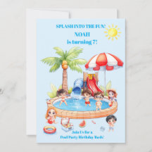 Verjaardagsuitnodiging voor kinderen Pool Party |