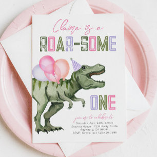 Verjaardagsuitnodiging voor meisje met dinosaurus  kaart