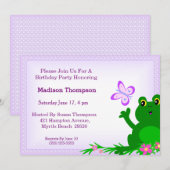 Verjaardagsuitnodiging voor meisje met kikker-them kaart (Voorkant / Achterkant)