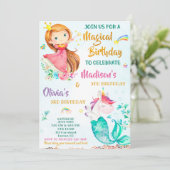 verjaardagsuitnodiging voor meisjes Mermicorn en P Kaart (Staand voorkant)