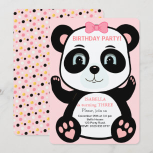 Verjaardagsuitnodiging voor meisjes met cute panda kaart
