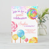 Verjaardagsuitnodiging voor meisjes Snoep Sweet Ce Kaart (Staand voorkant)