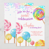 Verjaardagsuitnodiging voor meisjes Snoep Sweet Ce Kaart (Voorkant / Achterkant)
